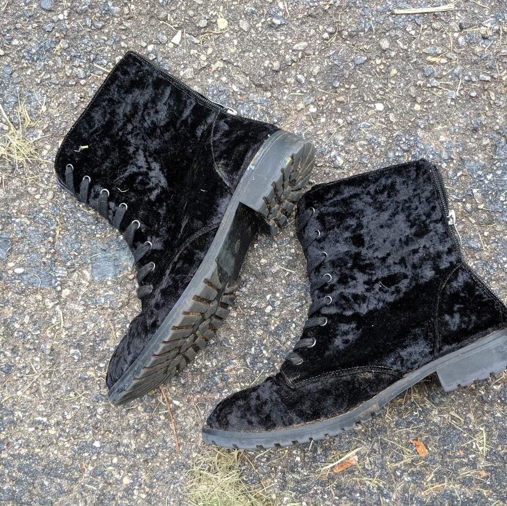 Velvet combat boots
